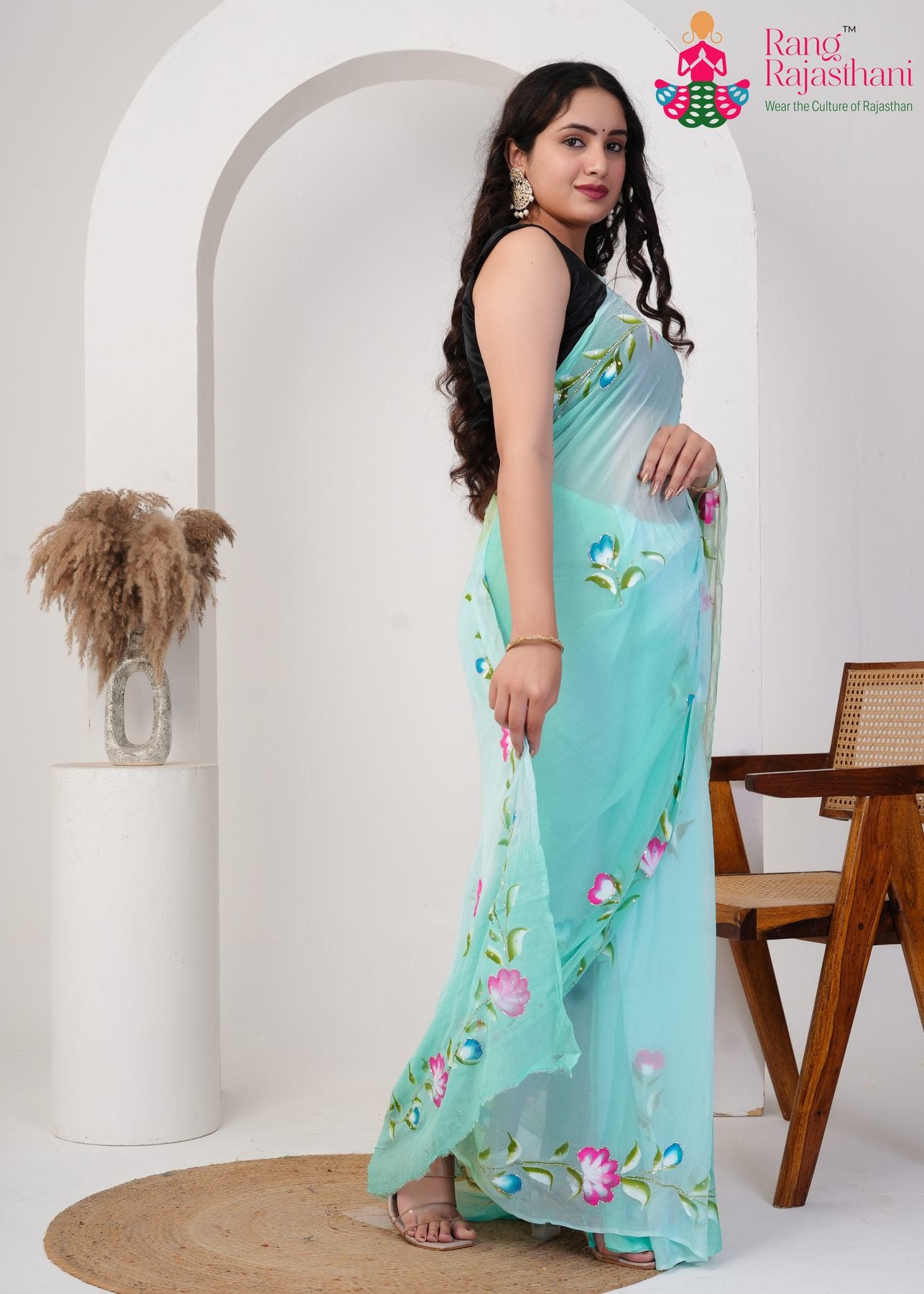 Pastel Chiffon Hand-Brush Floral Saree : Soft Bloom