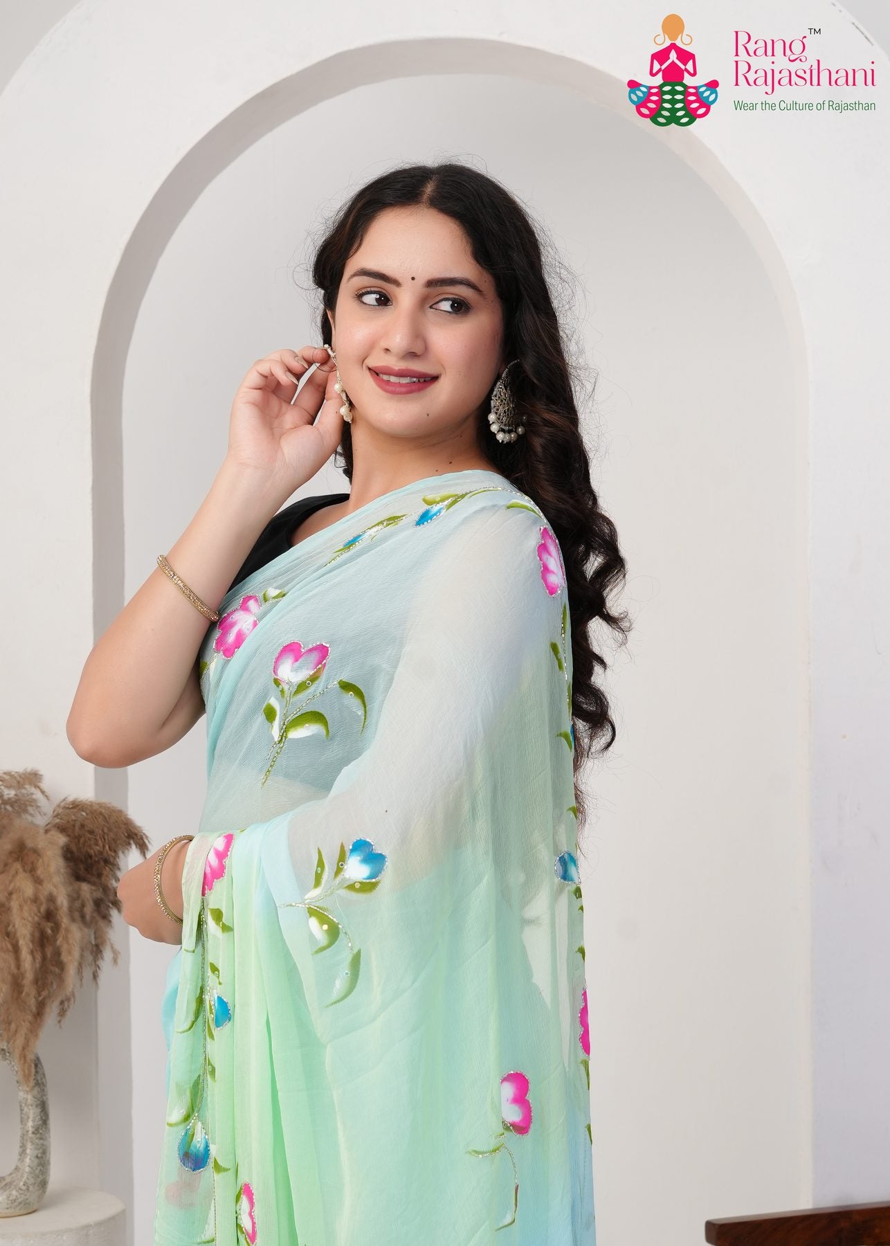 Pastel Chiffon Hand-Brush Floral Saree : Soft Bloom