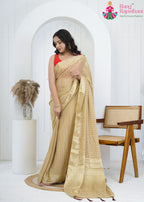 Gold Pure Georgette saree with Khaddi Work side drape view