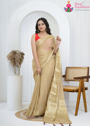 Beige Soft Georgette Banarasi Zari Weave Saree for Wedding Guest | Signature Pick