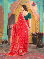 Red Pure Georgette saree with Gottapatti Work back view