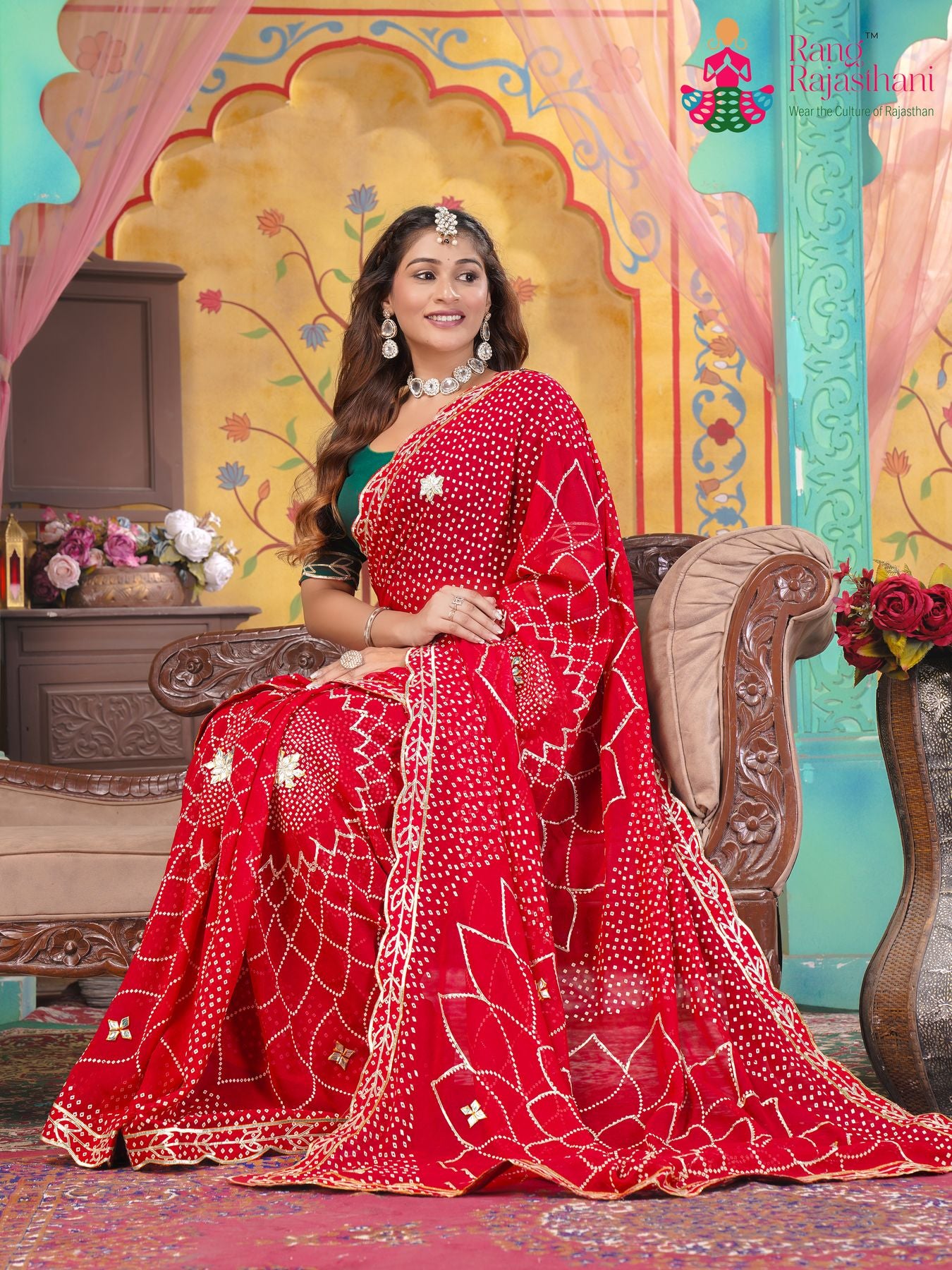 Soft Red Chundi Saree - Festive