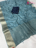full view of lightweight firozi silk saree