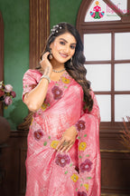 close up detailing of lightweight fabric saree 