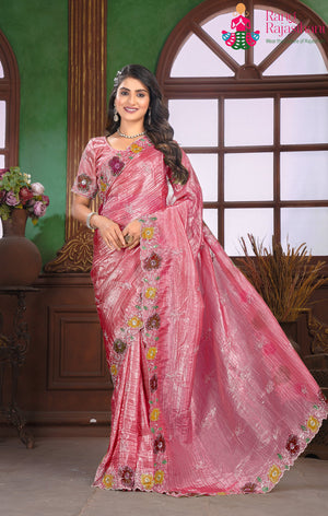 Pink Art Silk Zari Embroidery Saree for Sangeet Night | Artisan Edit