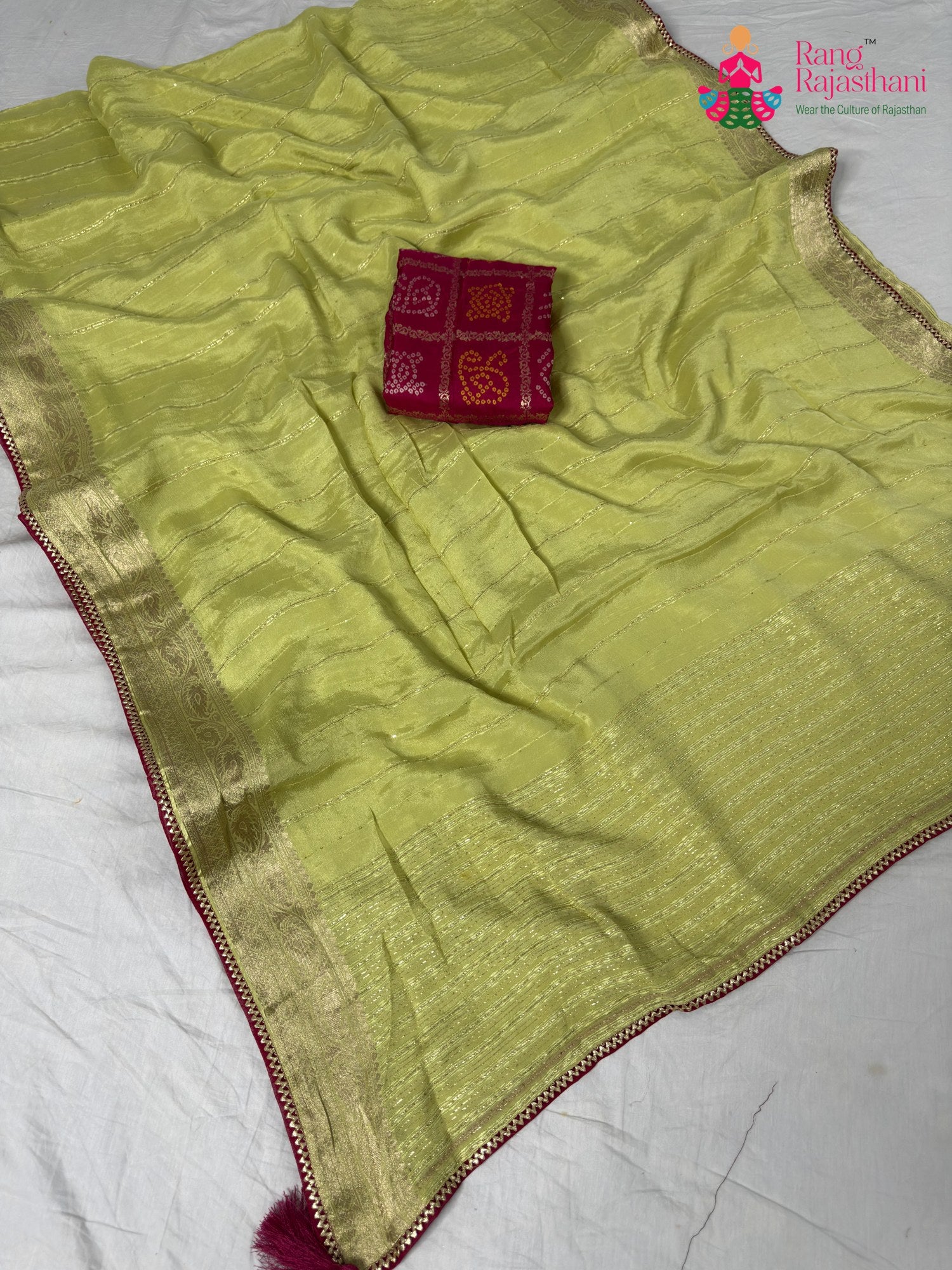 border detailing of lightweight pista fabric saree