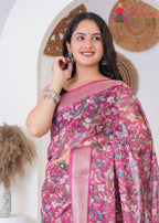 Onion Imported saree with Printed close up detailing