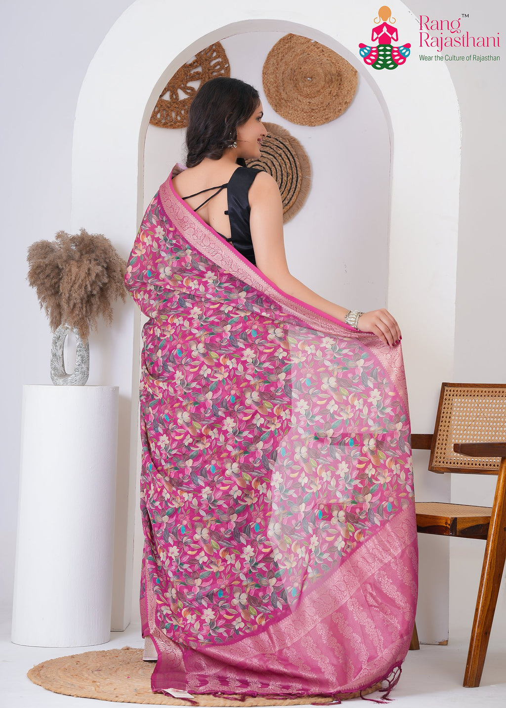 Onion Imported saree with Printed back view