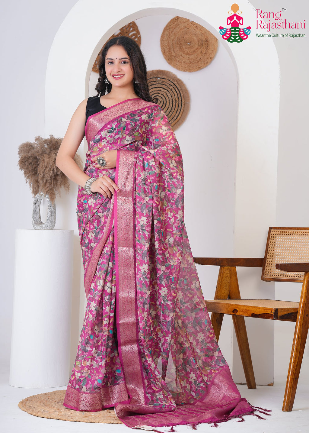 Onion Imported Party saree with Printed from Rang Rajasthani