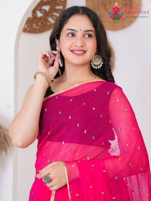 Rani Pure Chiffon Mirror Saree for Wedding Guest | Curated Pick main-image