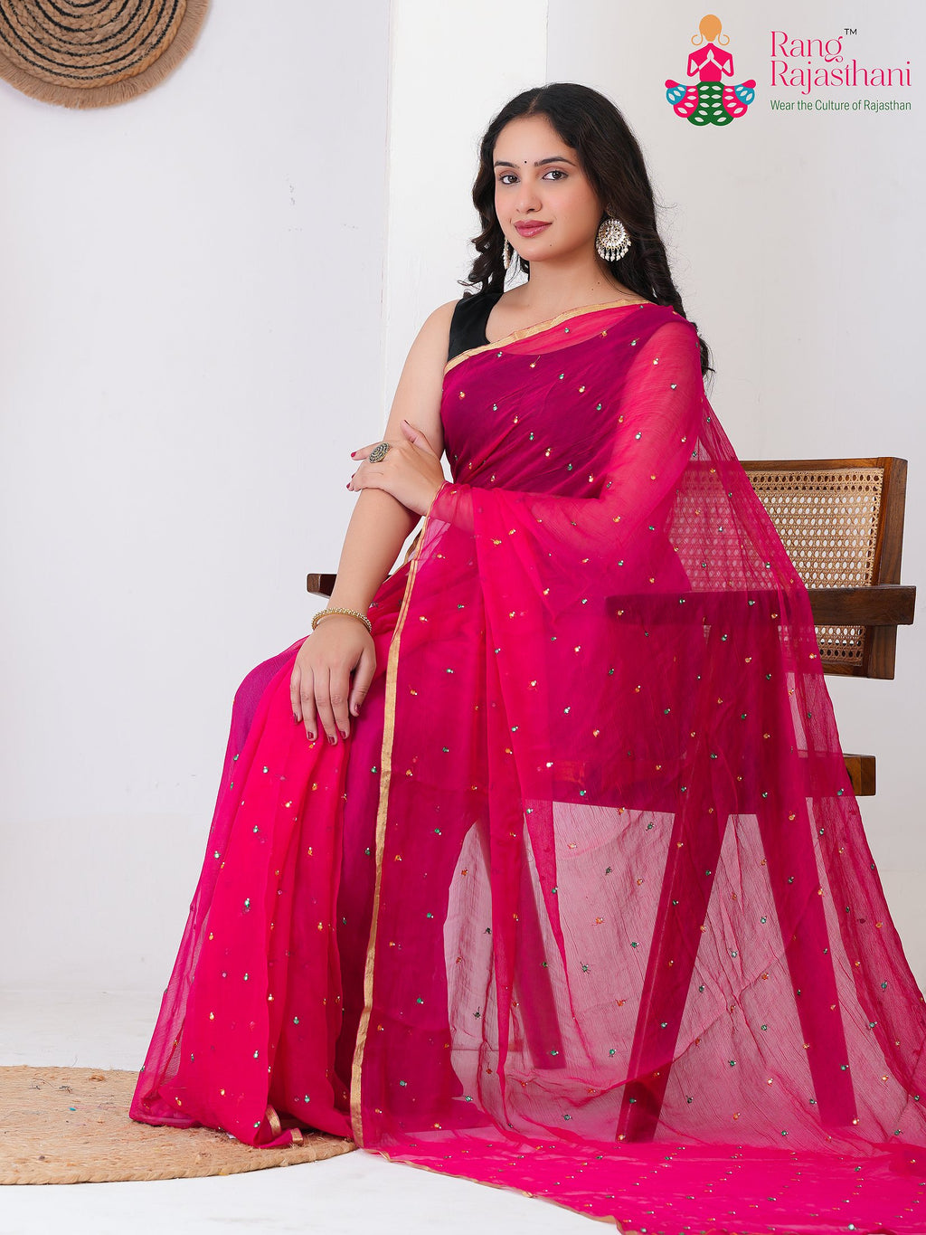 Rani PureChiffon saree with Mirror pallu detailing