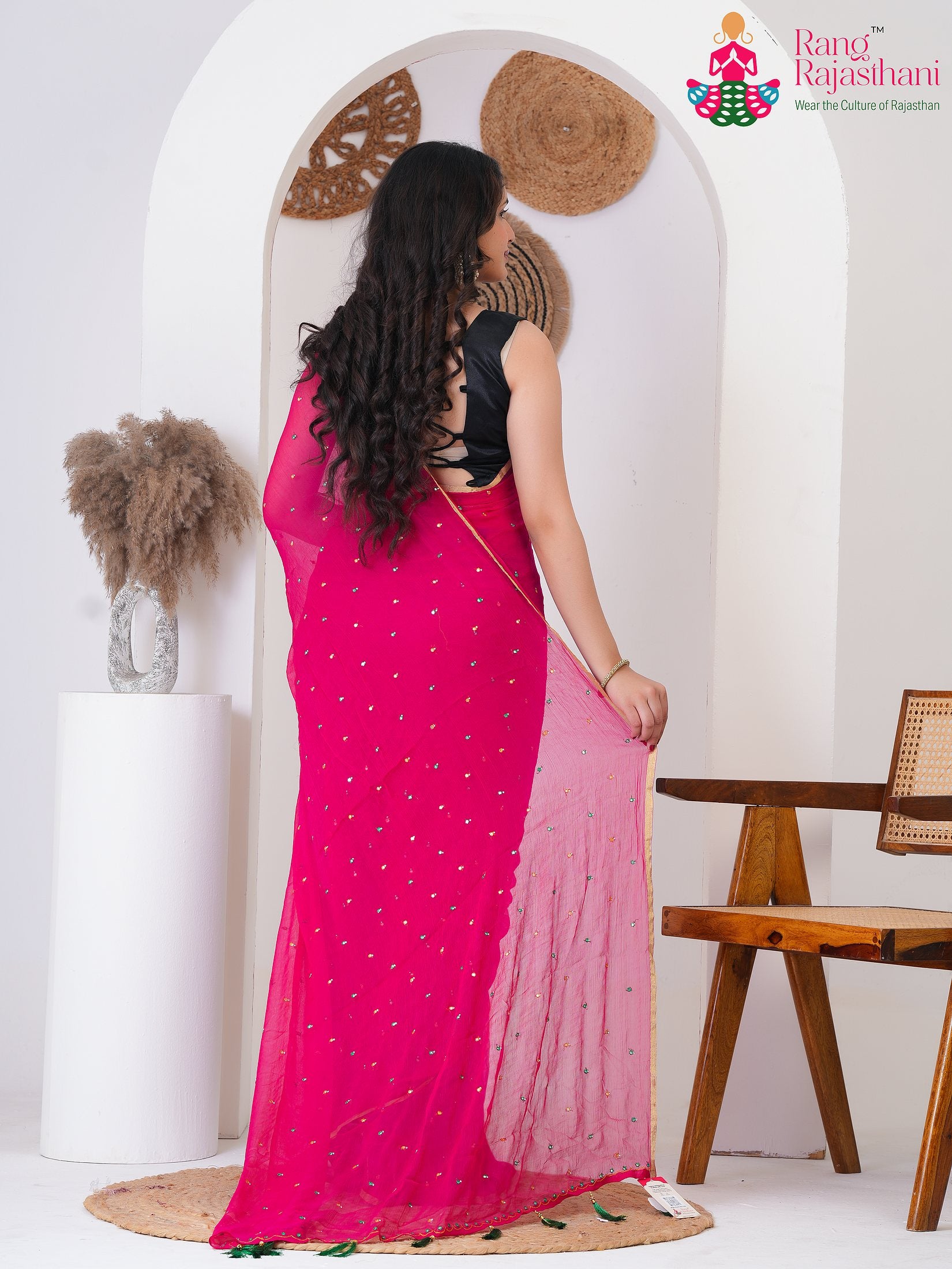 Rani PureChiffon saree with Mirror back view