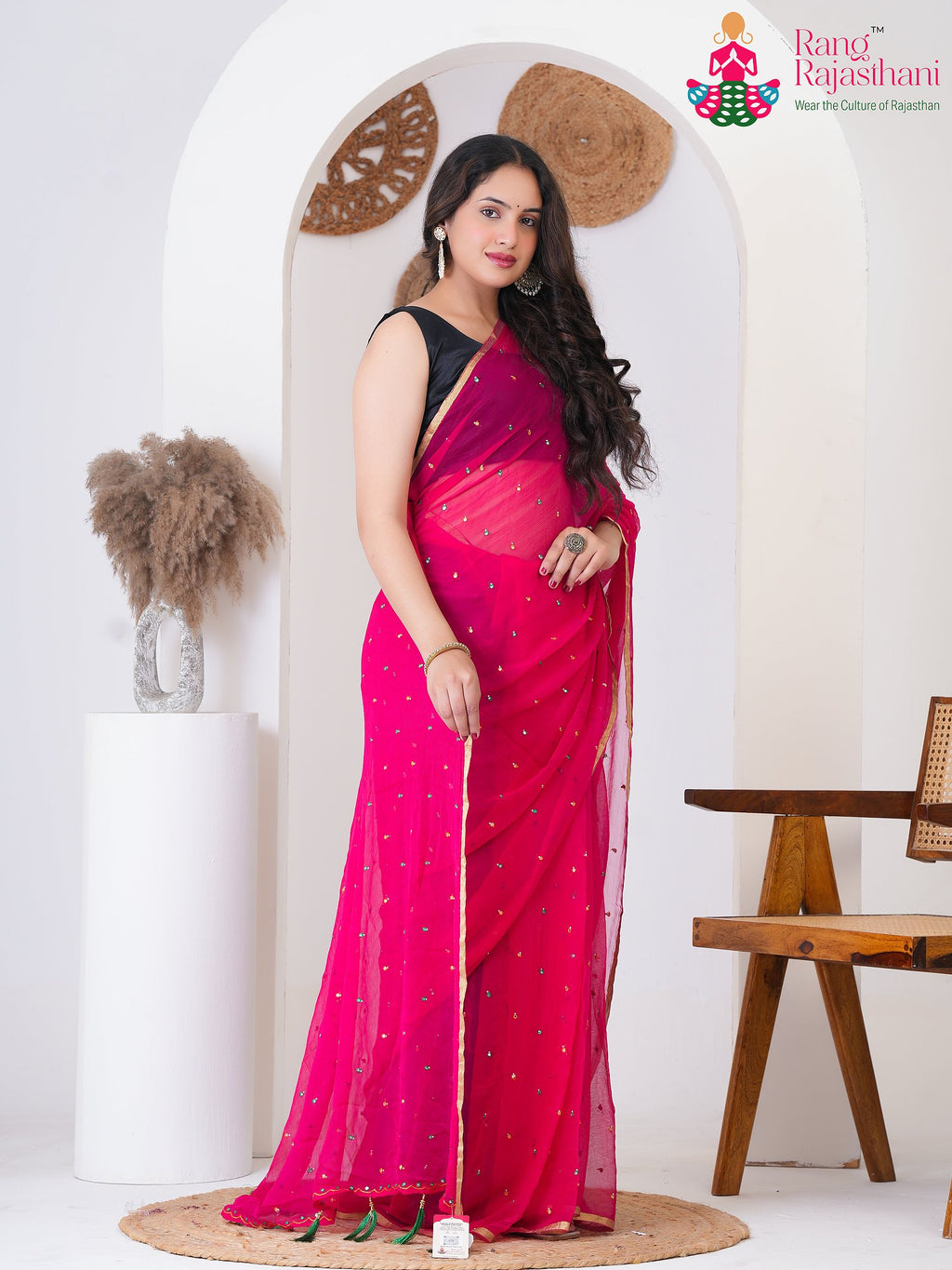 Rani PureChiffon saree with Mirror side drape view
