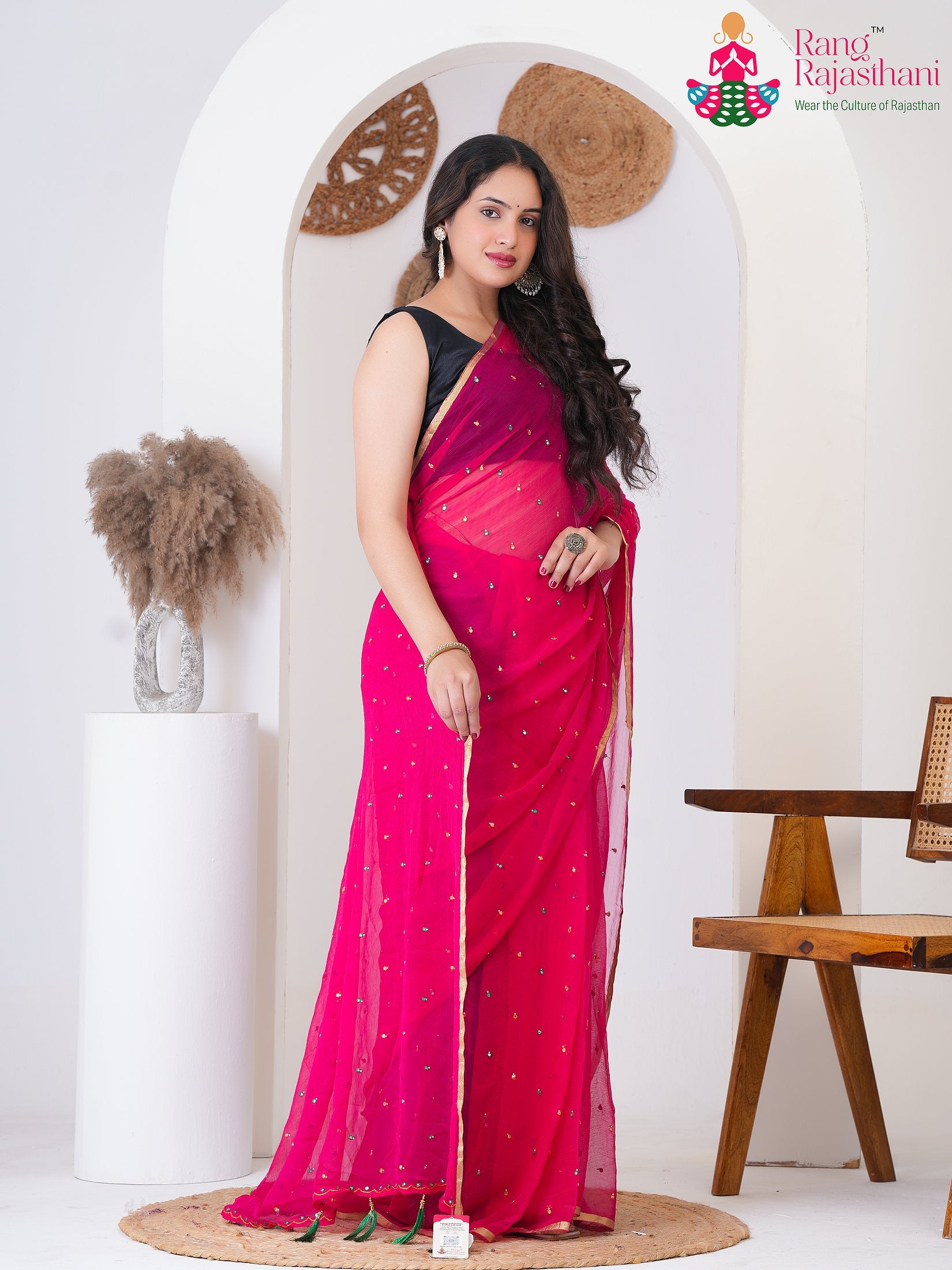 Rani PureChiffon saree with Mirror side drape view