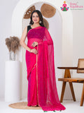 Magenta Pure Diamond Chiffon Mirror Handwork Saree : Rajsi Aura