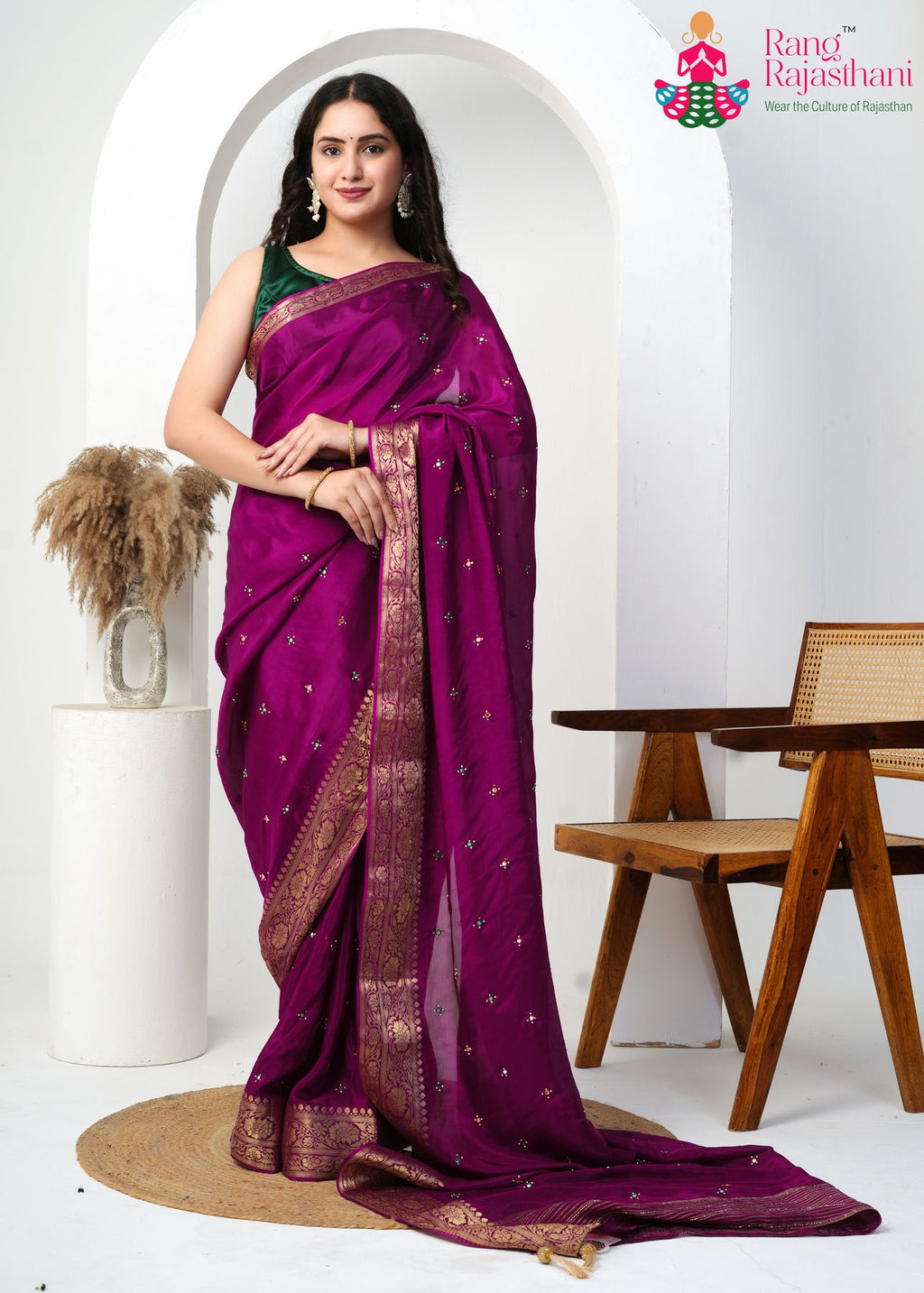 Magenta Silk Wedding saree with Sequence from Rang Rajasthani
