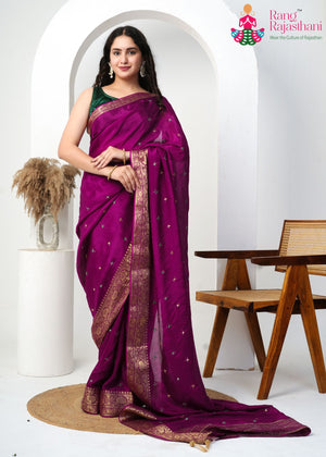 Wine Pure Ho Silk Mirror Saree for Wedding Reception | Easy Drape