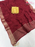 maroon chinnon jacquard weave saree by Rang Rajasthani
