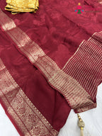 border detailing of maroon chinnon jacquard weave saree