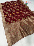 Maroon Soft Georgette Meenakari Zari Saree for Wedding Reception | Flowy Edit