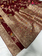 border detailing of maroon soft georgette meenakari zari saree