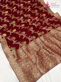 Maroon Soft Georgette Meenakari Zari Saree for Wedding Reception | Shop Now