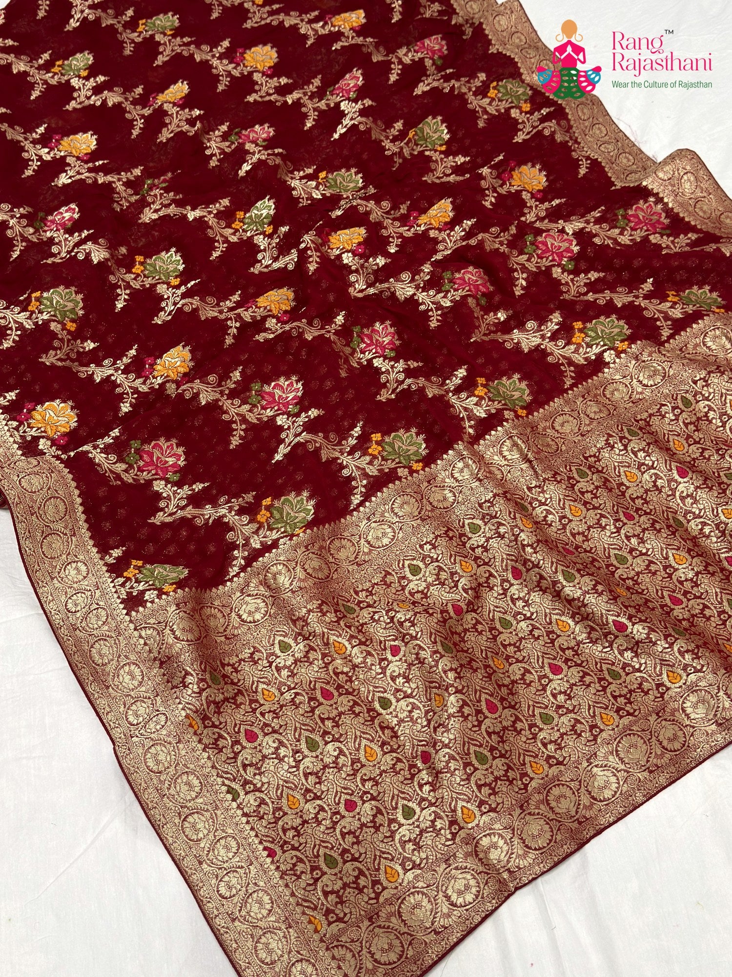 Maroon Soft Georgette Meenakari Zari Saree for Wedding Reception | Shop Now