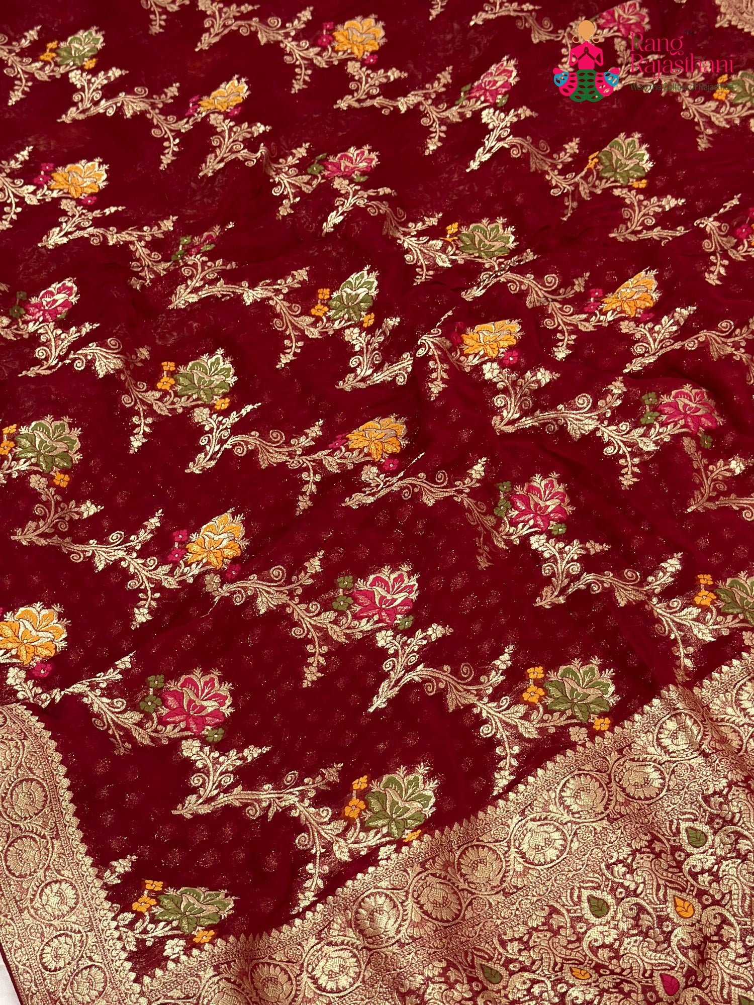 Maroon Soft Georgette Meenakari Zari Saree for Wedding Reception | Shop Now
