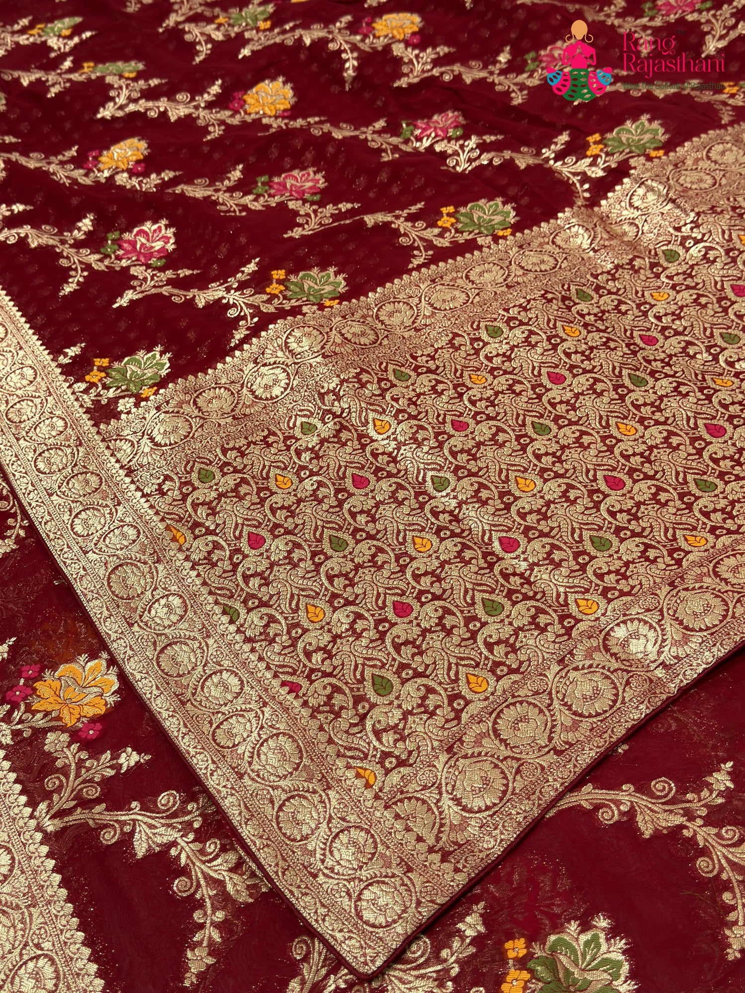 Maroon Soft Georgette Meenakari Zari Saree for Wedding Reception | Shop Now