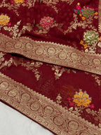 Maroon Soft Georgette Meenakari Zari Saree for Wedding Reception | Shop Now