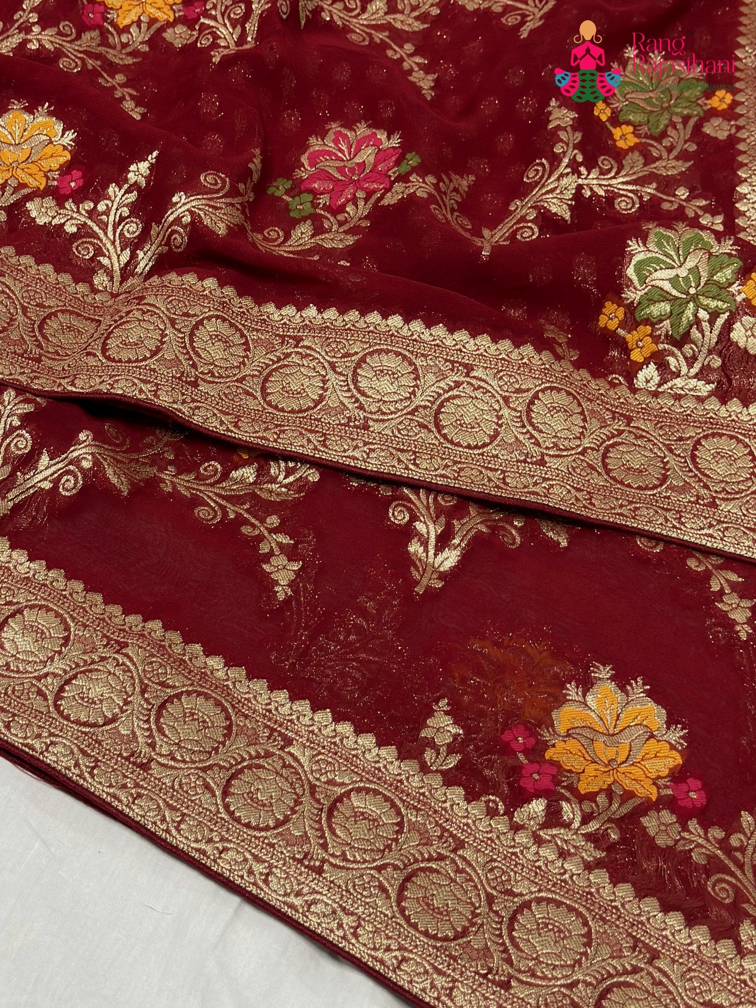 Maroon Soft Georgette Meenakari Zari Saree for Wedding Reception | Shop Now