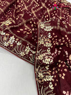 full view of maroon pure modal silk khaddi saree