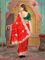 Red Pure Georgette saree with Gottapatti Handwork back view