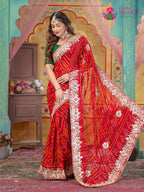 Red Pure Georgette Wedding saree with Gottapatti Handwork from Rang Rajasthani