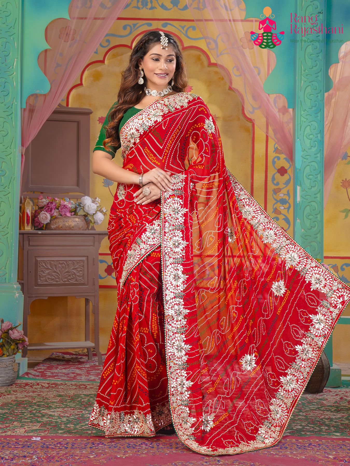Elegant Red Chundi Saree - Modern Heritage
