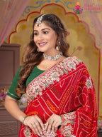 Red Pure Georgette saree with Gottapatti Handwork close up detailing