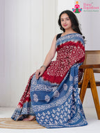 Maroon Cotton saree with Printed side drape view