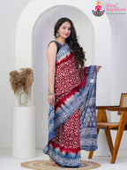 Maroon Cotton saree with Printed pleats view