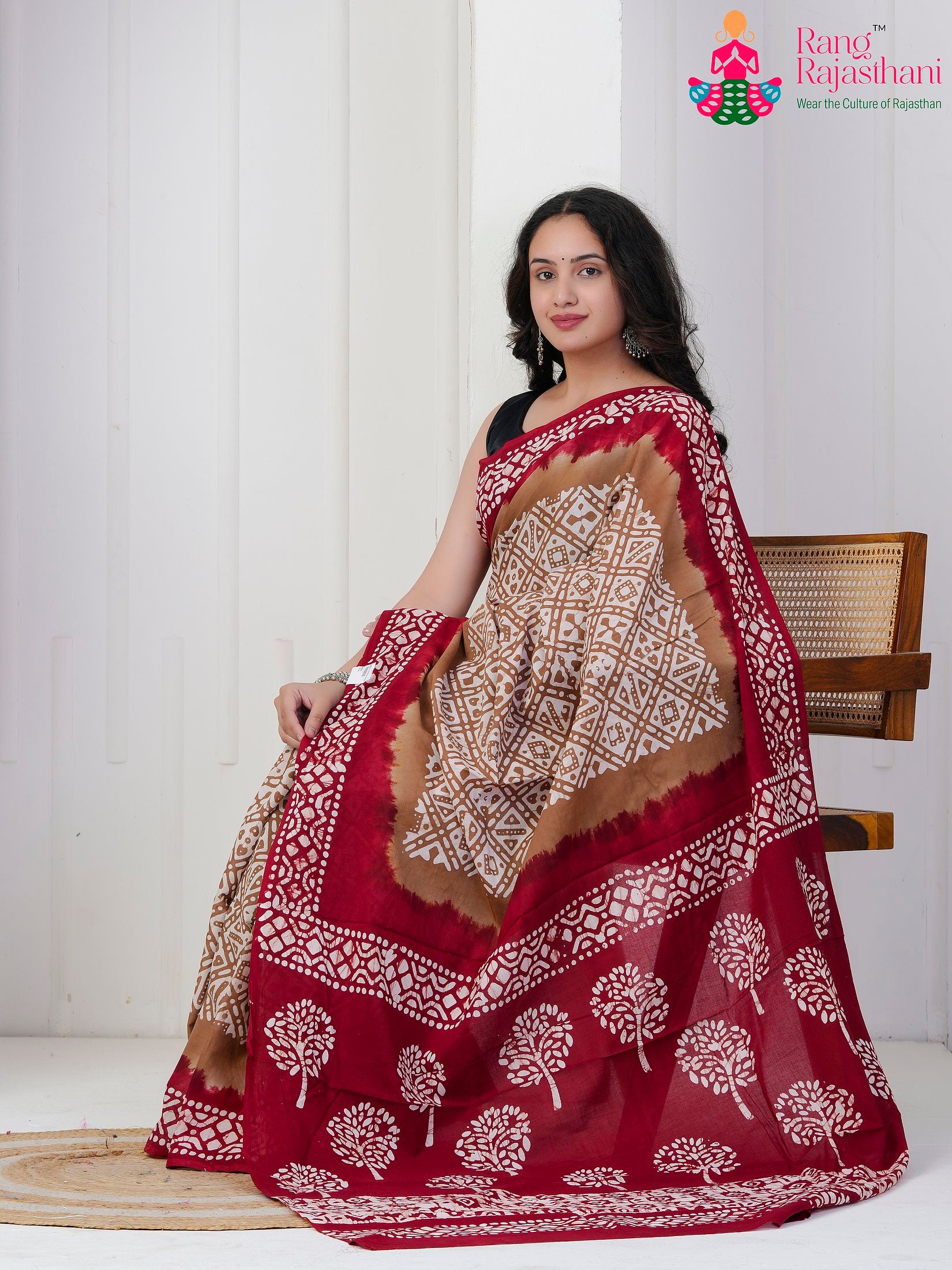 Maroon Cotton saree with Printed pallu detailing