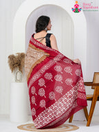 Maroon Cotton saree with Printed back view