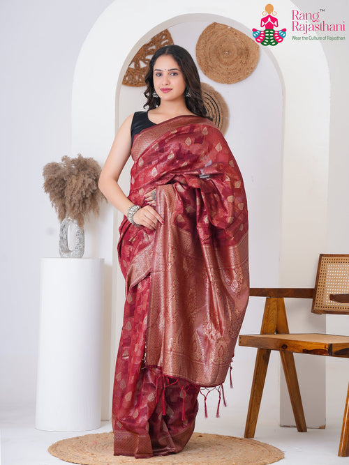 Maroon Cotton Silk Woven Saree : Traditional Gold Weave main-image