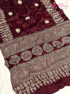 Maroon Modal Ajrakh Print Saree for Festive Celebration | Buy Today