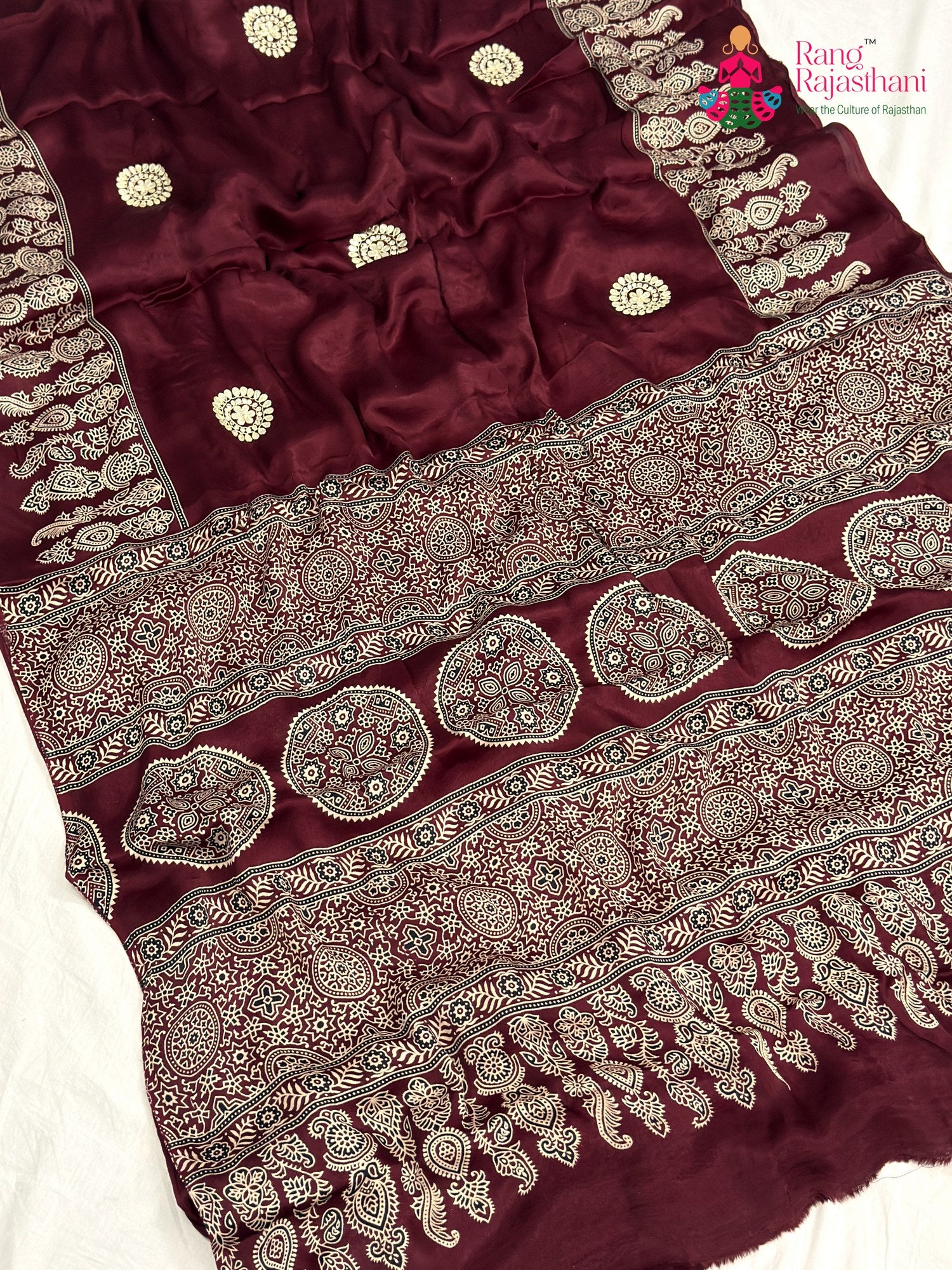 Maroon Modal Ajrakh Print Saree for Festive Celebration | Buy Today