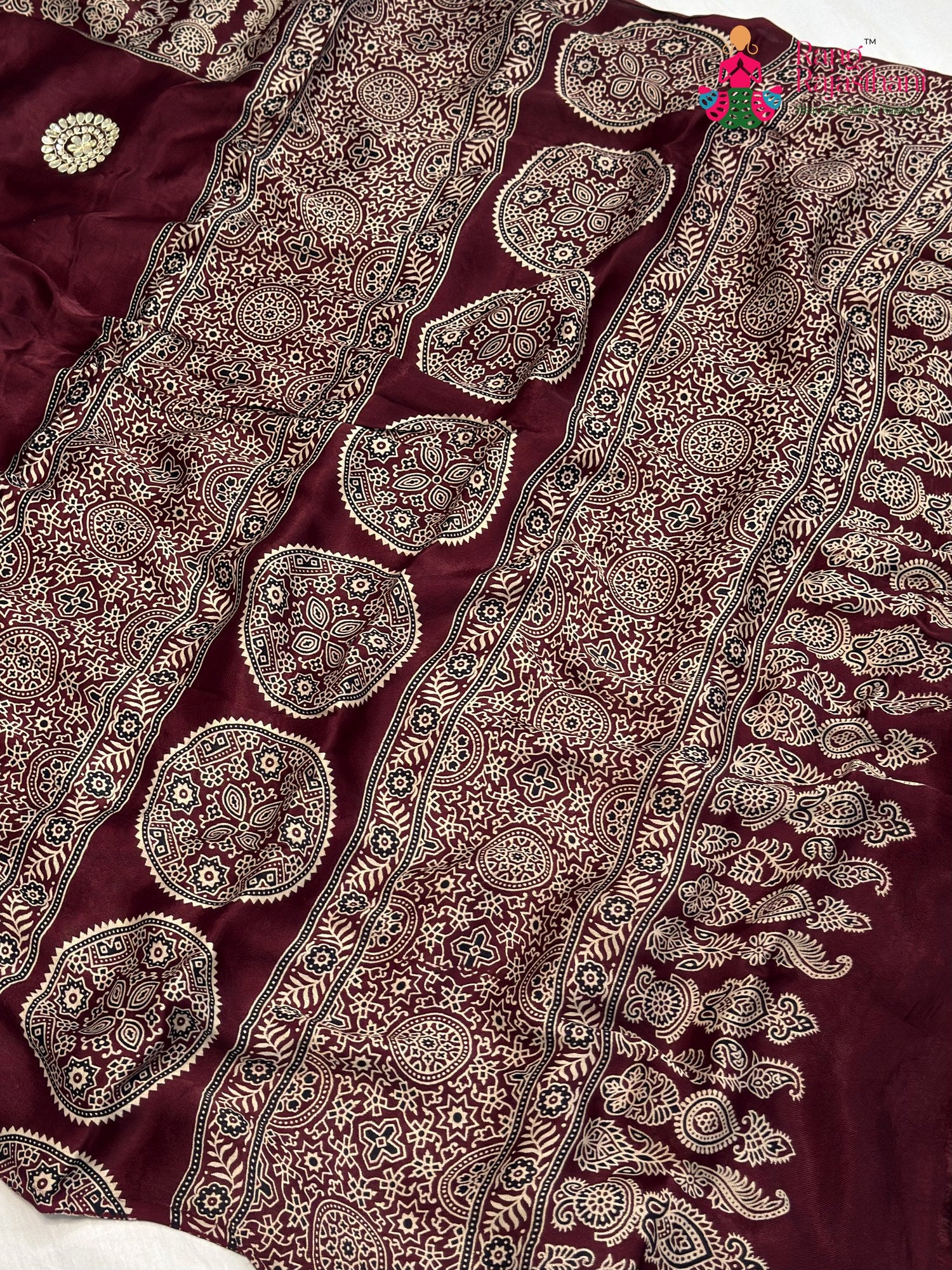 Maroon Modal Ajrakh Print Saree for Festive Celebration | Buy Today