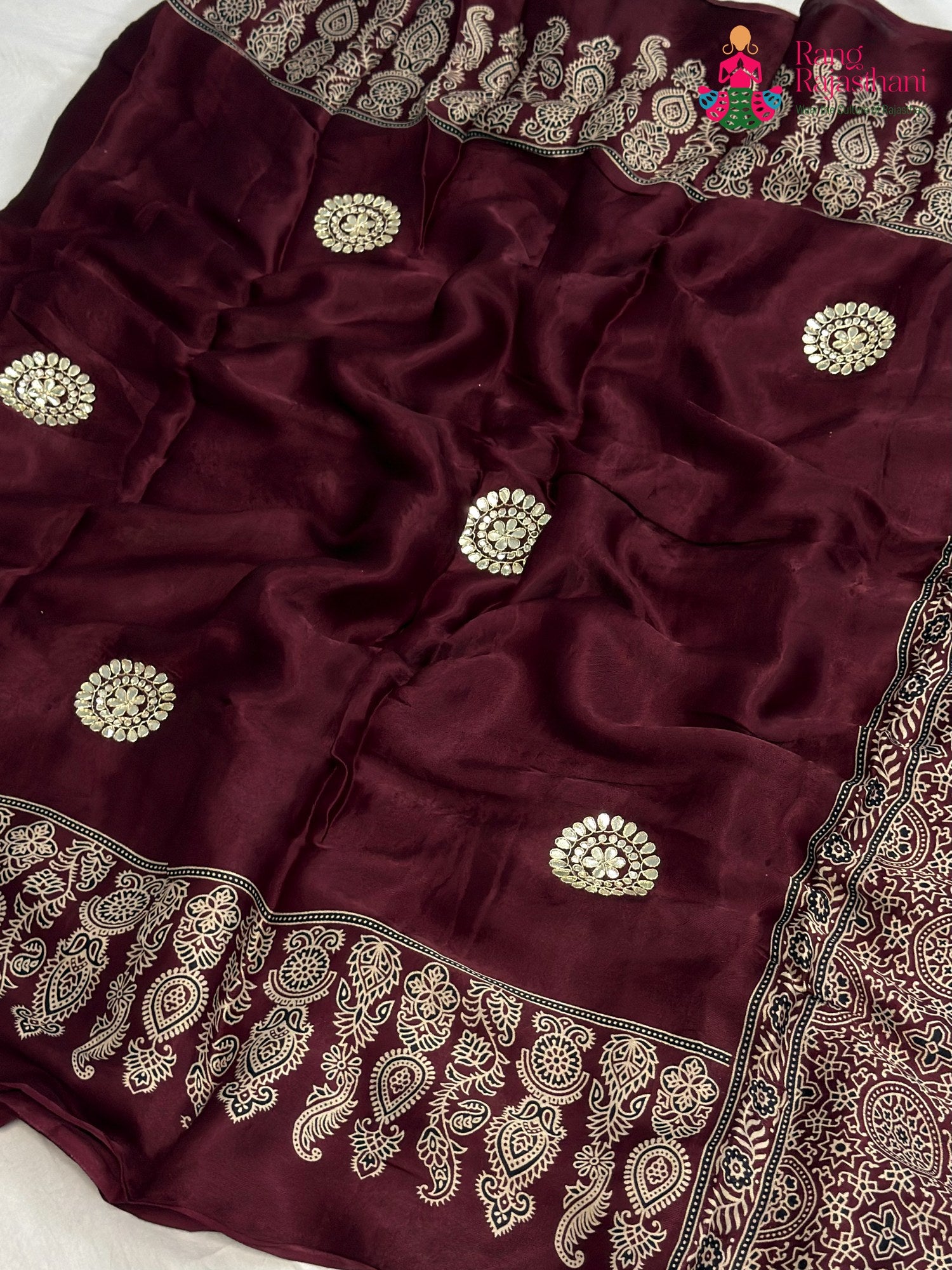 Maroon Modal Ajrakh Print Saree for Festive Celebration | Buy Today