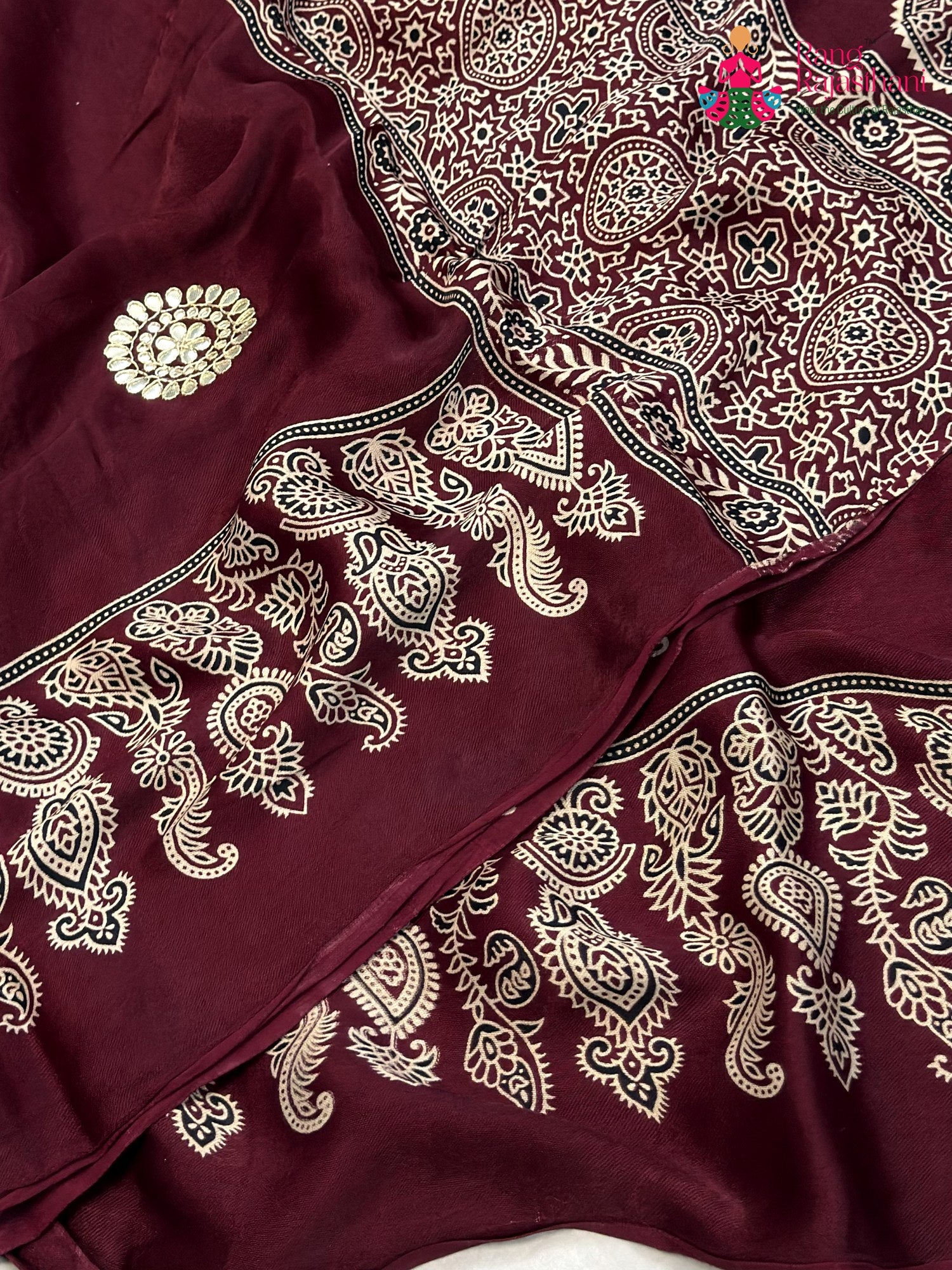 Maroon Modal Ajrakh Print Saree for Festive Celebration | Buy Today