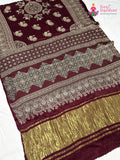 Maroon Modal Ajrakh Print Saree for Festive Celebration | Shop Online