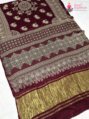 Maroon Modal Ajrakh Print Saree for Festive Celebration | Shop Online