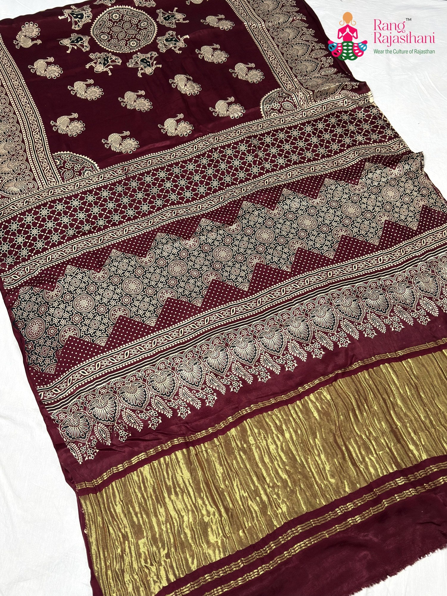 Maroon Modal Ajrakh Print Saree for Festive Celebration | Shop Online