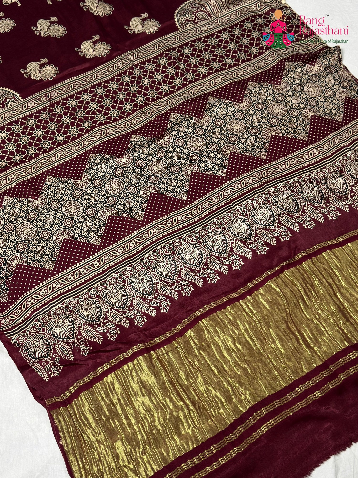 Maroon Modal Ajrakh Print Saree for Festive Celebration | Shop Online